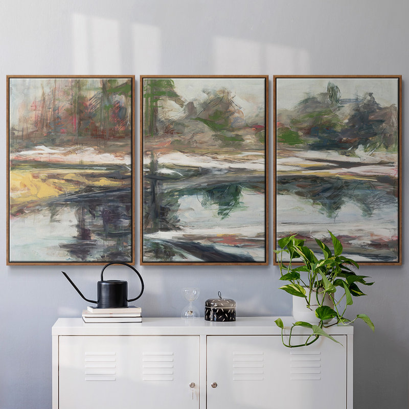 «Quiet Reflection», reproduction sur toile 3 pièces, H 40 po x l 78 po x P 2 po, Noyer