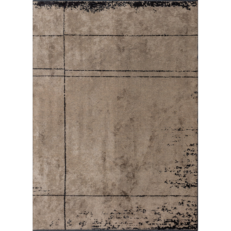 Tapis noir / brun clair de luxe abstrait, Rectangle 7 pi 10 po x 9 pi 10 po