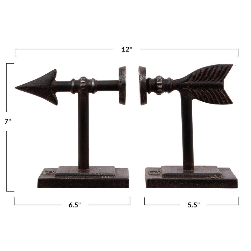 Brown Cast Metal Arrow Bookends Set