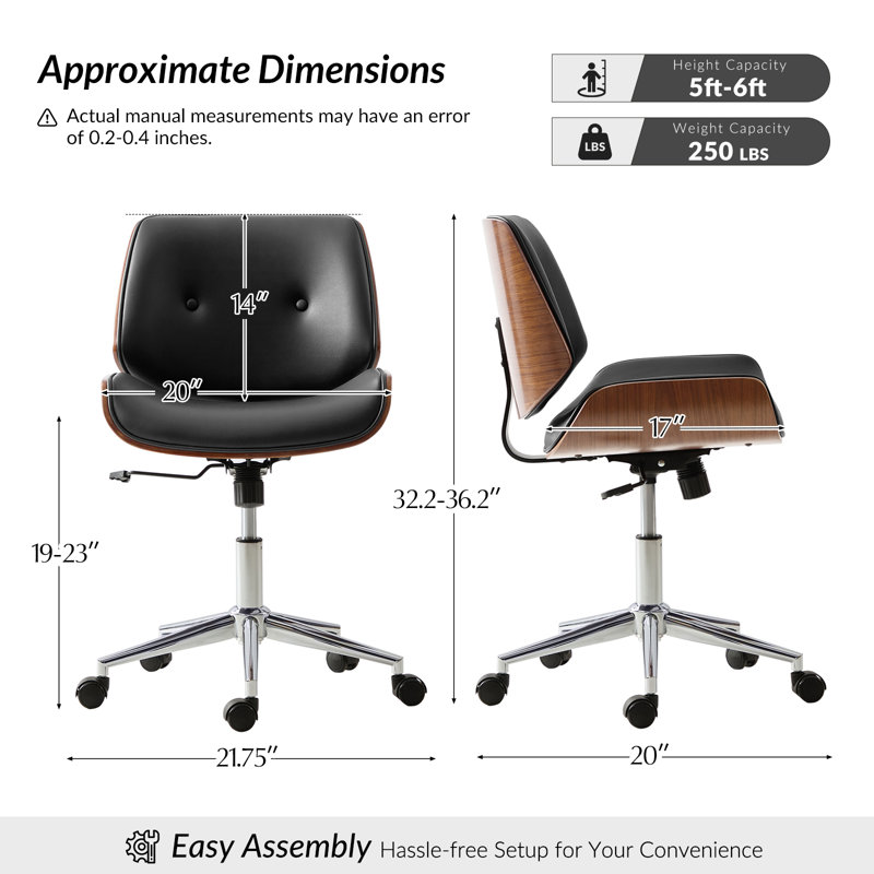 Chaise de bureau Mid-Century Kalene Belby , Noir