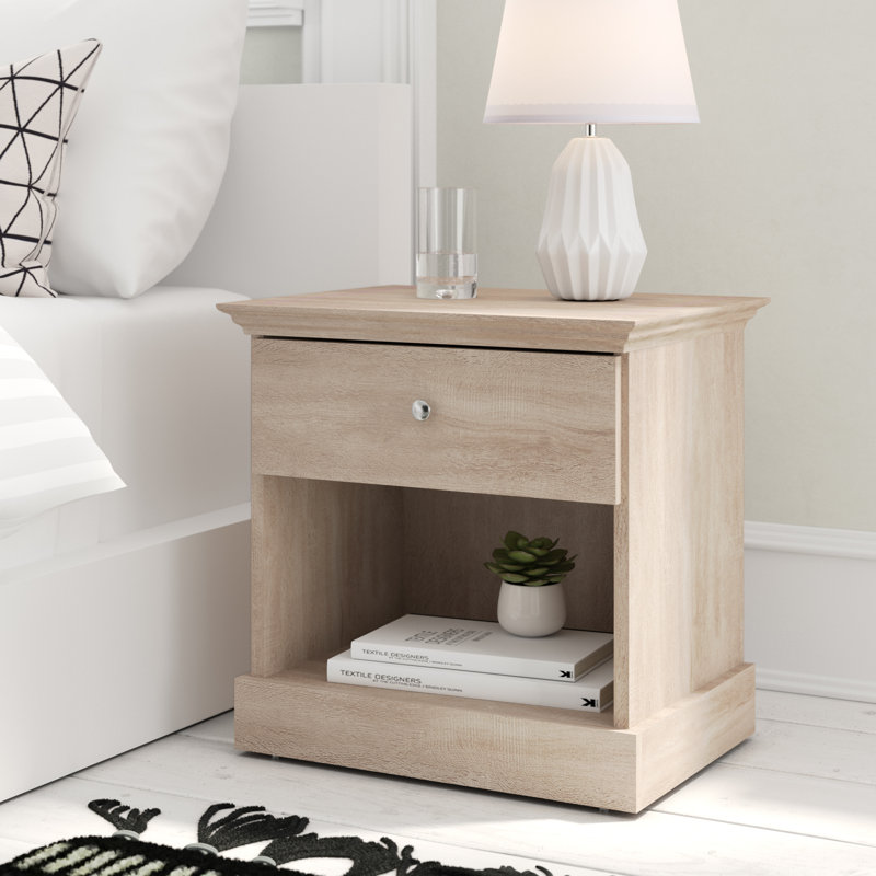 1 Drawer Bedside Table Modern, Oak