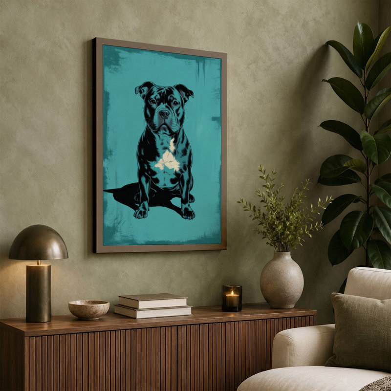 Pit Bull Portrait Urban Art 1 Piece Wrapped Canvas Wall Art, 30x20 - 76.2 x 50.8 cm, Ochre Border
