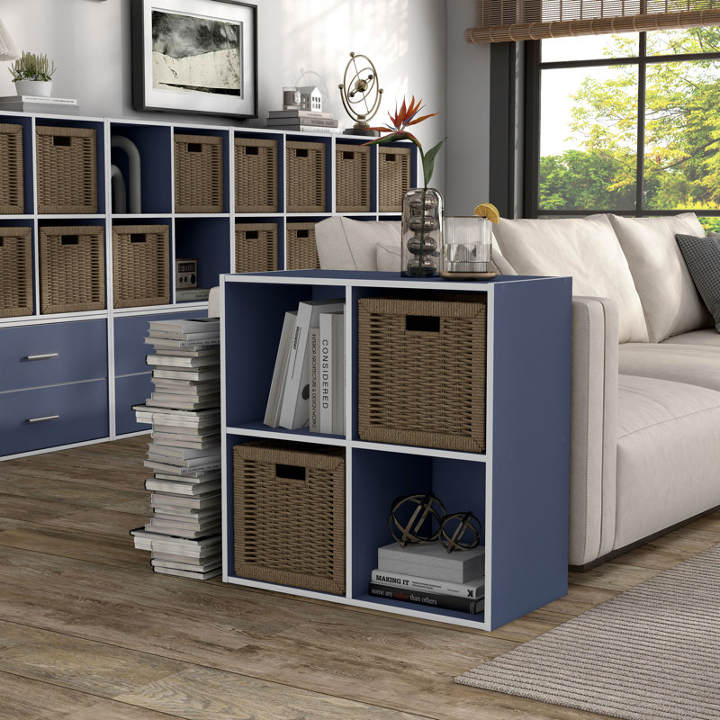 Bibliothèque de rangement Moduline, Bleu acier, 4 cubes