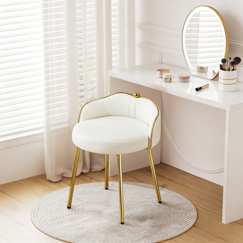 Fauteuil de coiffeuse avec tabouret d'appoint et dossier bas pour salle de bain et salon, Blanc
