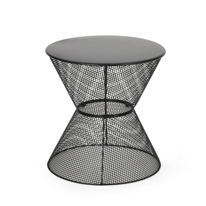 Élégante table d'appoint en fer, finition noir mat, silhouette arrondie, 17,24 po Profond, large, 17,93 po de hauteur - classique intemporel, cadre en fer, noir, aspect maille Breezy, P x P H