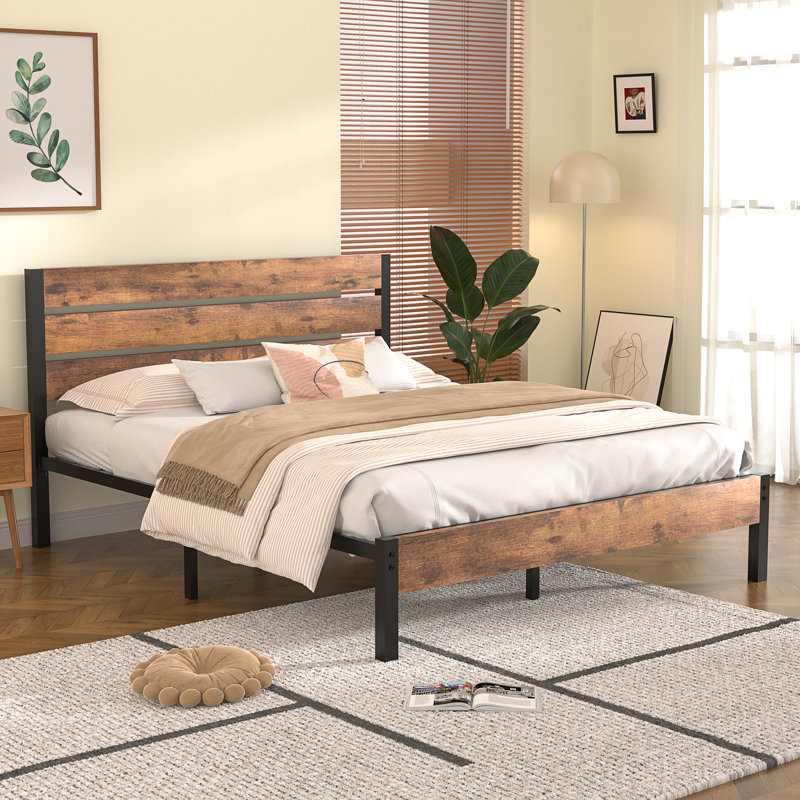 Twin Bed Frame, Double (4'6), Retro Brown