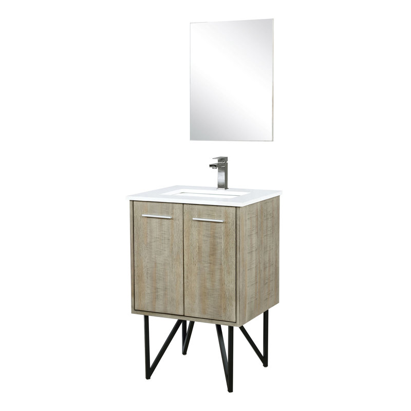 Meuble-lavabo rustique 24 po L 20 po x P 20 po, comptoir en quartz blanc, robinet en métal et miroir à 18 griffes avec comptoir à teinture large et durable