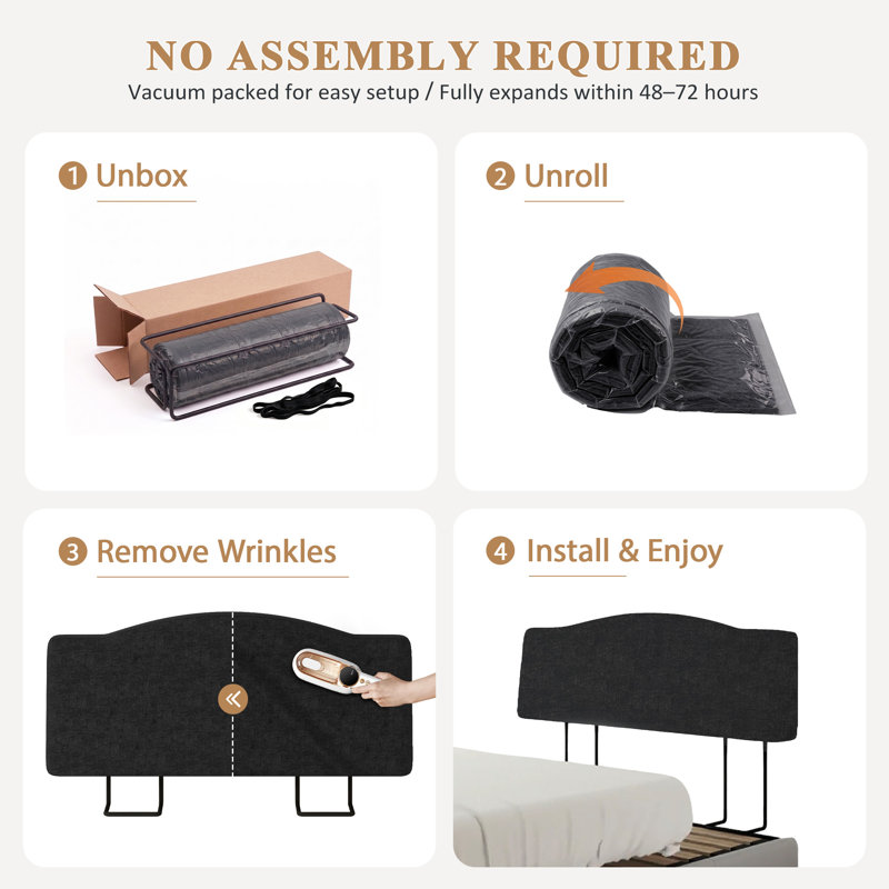 Upholstered Linen Headboard with Adjustable Height, Black, Full