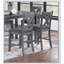 Table de salle à manger à hauteur de comptoir grise de style moderne avec 6 chaises rembourrées à têtes de clou en X, parfaite pour les maisons contemporaines.