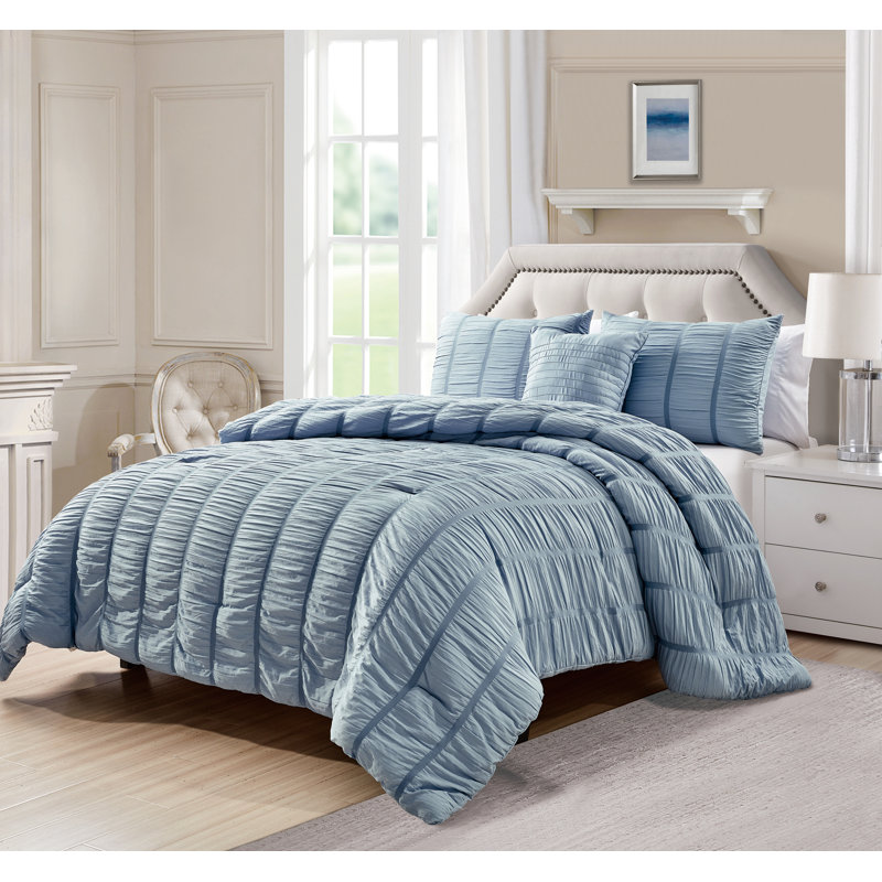 Ensemble d'édredon en seersucker Electra, Bleu, Édredon très grand et 3 pièces supplémentaires