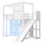 Lit mezzanine simple en bois blanc avec garde-robe, tablettes de rangement, glissoire et lumière DEL