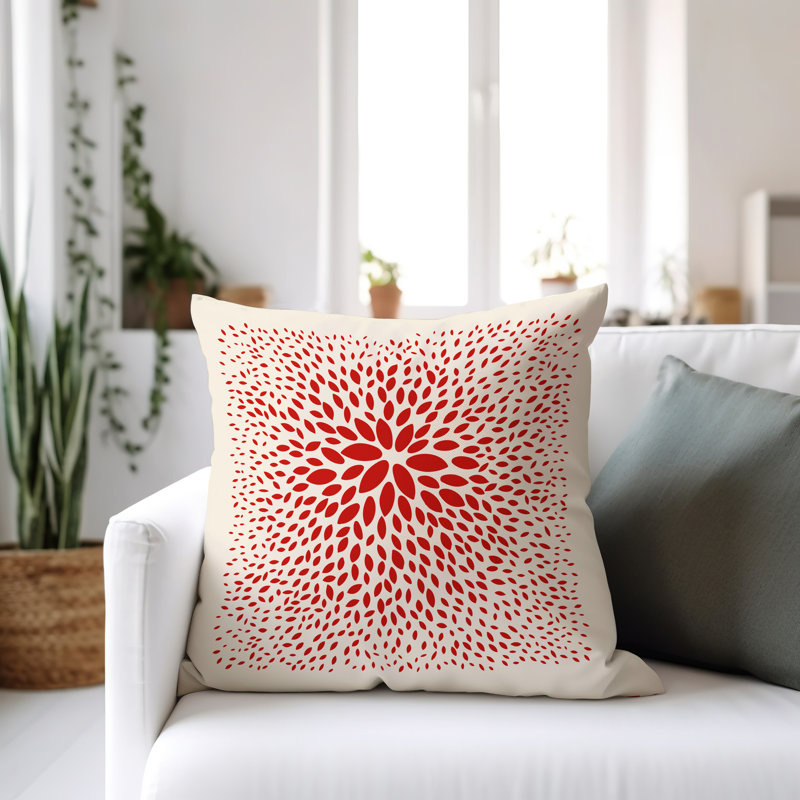 Coussin décoratif intérieur / extérieur en polyester filé à la main Bavière, H 15 po x l 15 po, Rouge / Crème