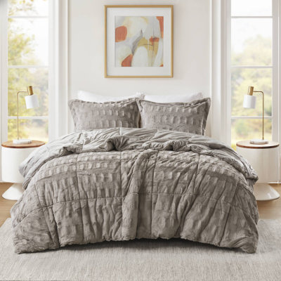 Ensemble d'édredon et de taie décorative en fausse fourrure - Literie moelleuse luxueuse avec rembourrage en polyester hypoallergénique, coutures carrés durables, revers en vison doux