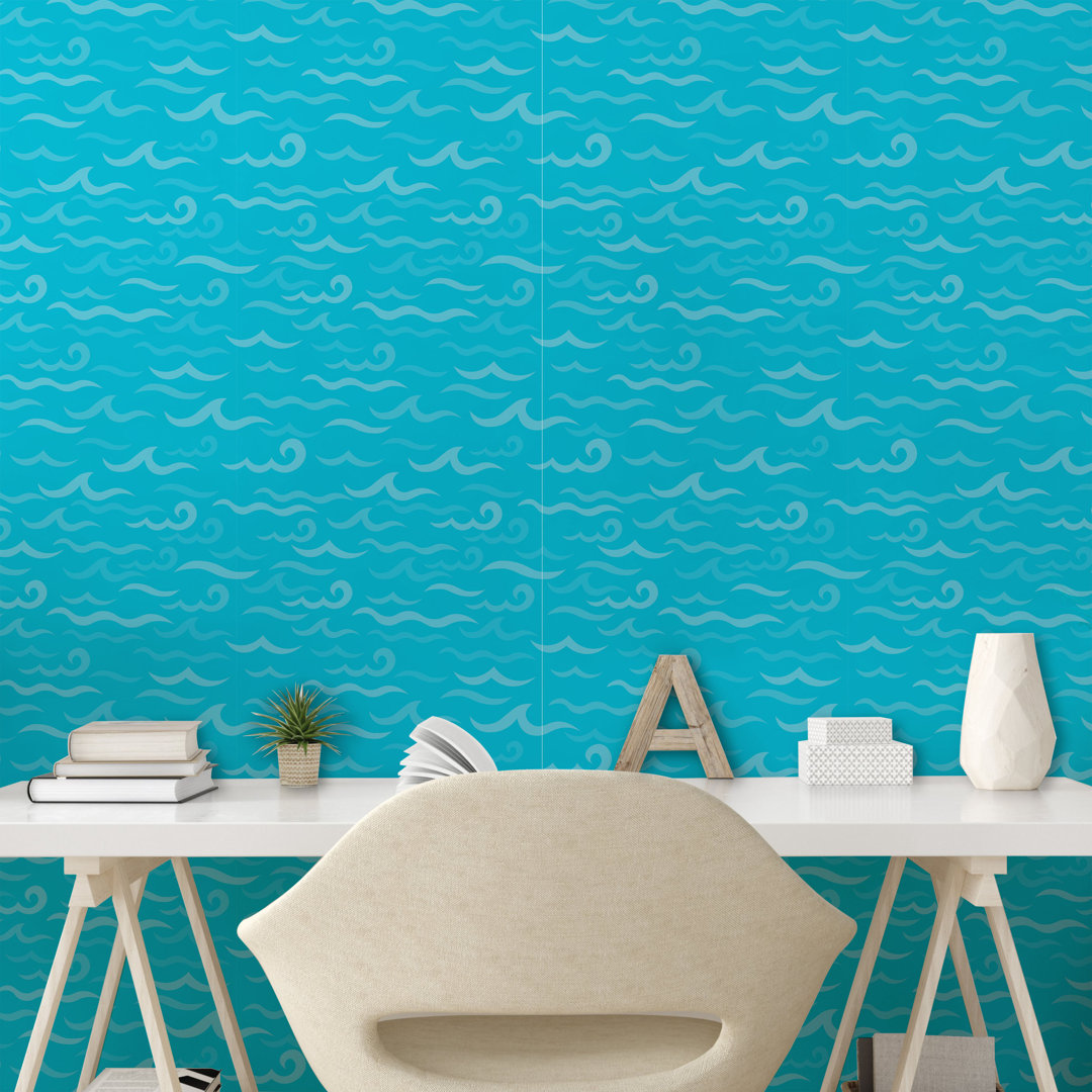 Abzieh- und Klebetapete, Simplistic Sea Waves, Nautical Blau, Meerblau Blasser Himmelblau