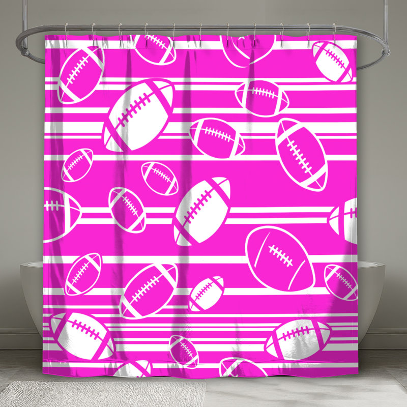 Rideaux de douche Football, L 70 po x H 84 po, Moyen rose blanc