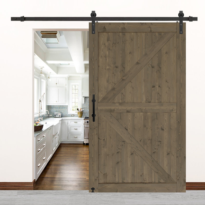 British Brace Knotty Barn Door with Sliding Door Hardware Kit/Double -Sided Door Handle/Solid Wood/Double Surfaces/Simple Assembly is Required
