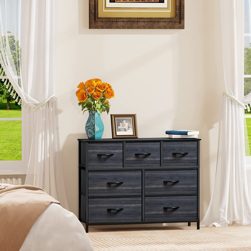 Suzzie 7 Drawer chest of drawers  100.1Cm W Bedroom Drawers, Charcoal Black