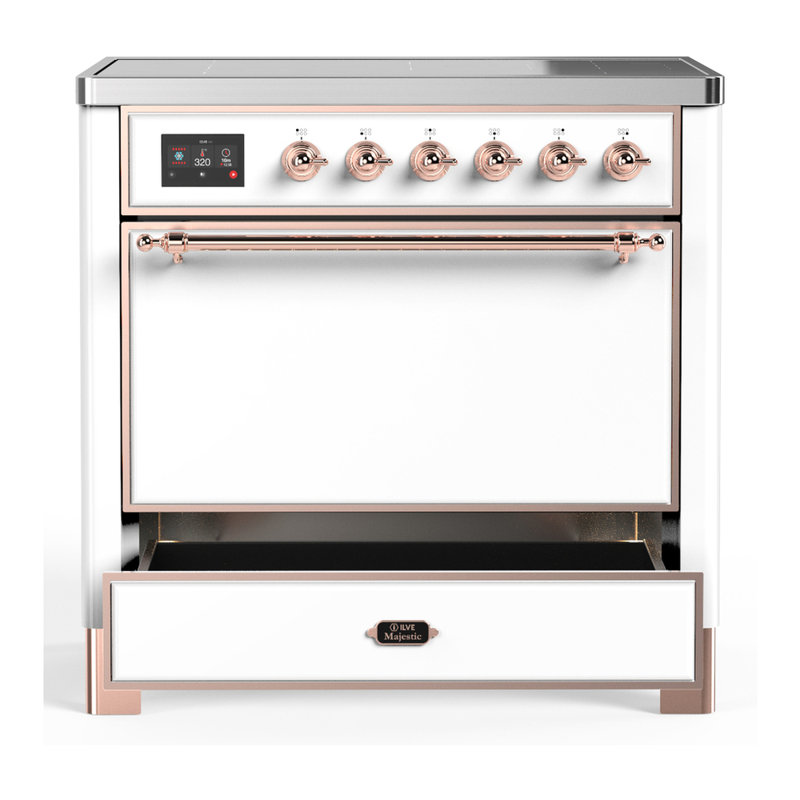 Cuisinière à induction 36 pouces avec 6 éléments à induction en blanc Majestic III Series (garniture en cuivre), Blanc