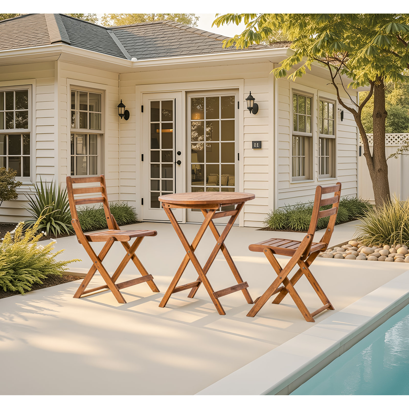 Rosetta Foldable Acacia Patio Side Chair, Natural