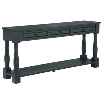 Console de 63 po en bois bleu marine avec tiroirs et tablette, style méditerranéen pour le couloir, le salon, le vestibule, qualité, assemblage requis