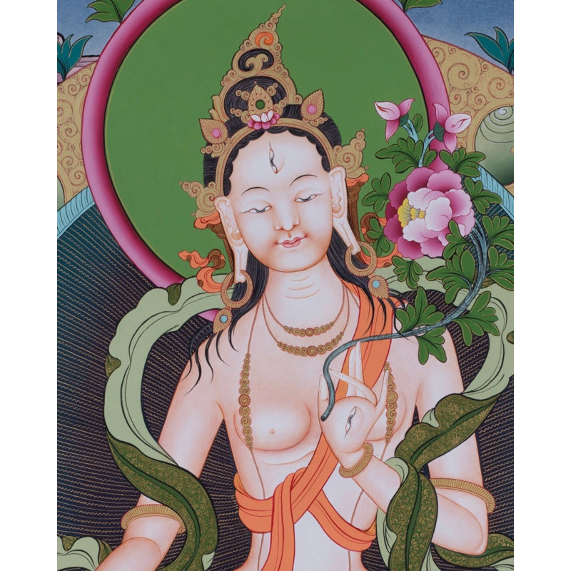 Grand Tara Thangka blanc (Thangka sans brocart)