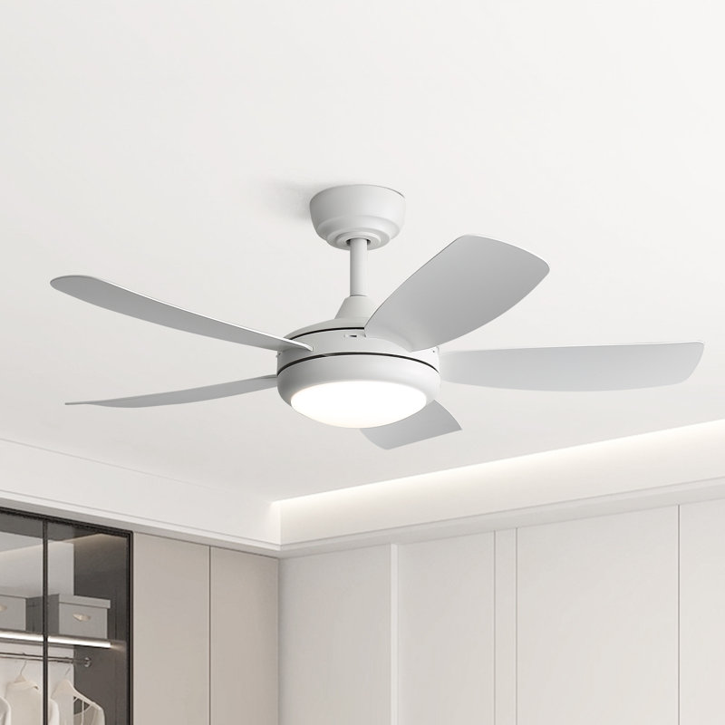 Whisper 42 Inch Modern 5-ABS Blade Ceiling Fan with Light Kit, Remote, Quick Install, DC, White, White with White Blade