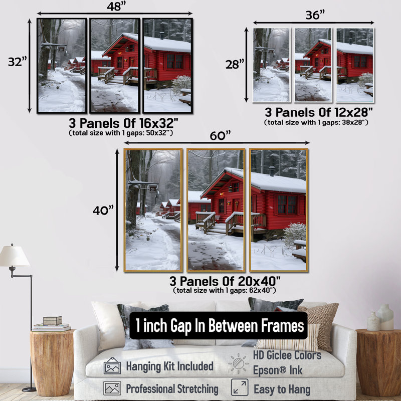 «Winter Hotel Cozy Chalet I», ensemble d'art mural et hôtels, Toile avec cadre flottant noir, H 40 po x l 60 po x P 1 po