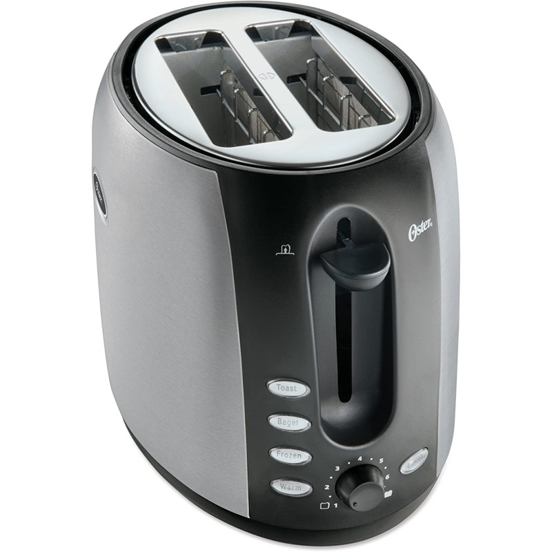 Black and Stainless Steel 2-Slice Wide Slot Toaster