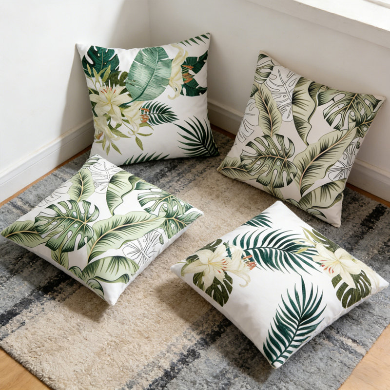 4-Pack Green Botanical Decorative Throw Pillow Cover For Home Sofa, Sofabed, Bed - 18*18 Inch Modern Rainforest Style Pattern Polyester Throw Pillow Cover (Filler Not Included)