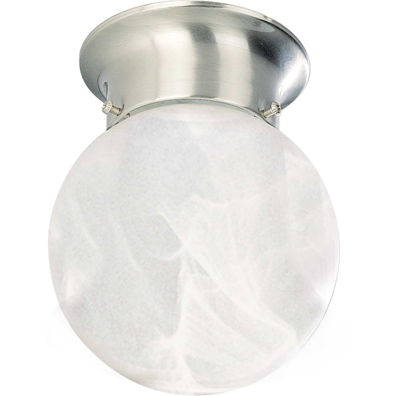  Marti 1-Light Indoor Brushed Nickel Mini Flush Mount Ceiling Fixture with Alabaster Glass Round Orb Sphere Globe Shade