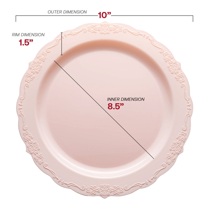 Pink Vintage Round Disposable Plastic Dinner Plates (10")