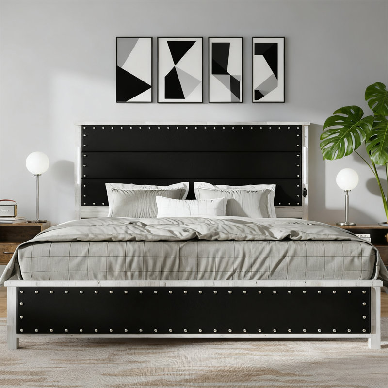 Upholstered Bed Frame With Headboard, Black, No Drawers, King
