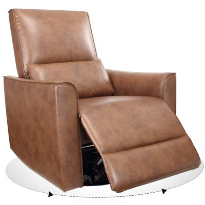 360° Swivel Rocking Recliner Chair, Glider Rocking Chair, Upholstered Faux Leather Reclining, Manual Recliner Chair With Lumbar Support, Nursery Rocker Recliner For Living Room, Bedroom, Brown