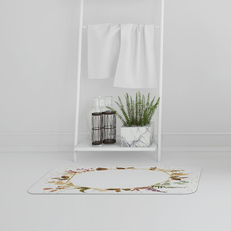 Isabelle Non-Slip Backing Bath Rug, Gold Geo Autumn Wreath