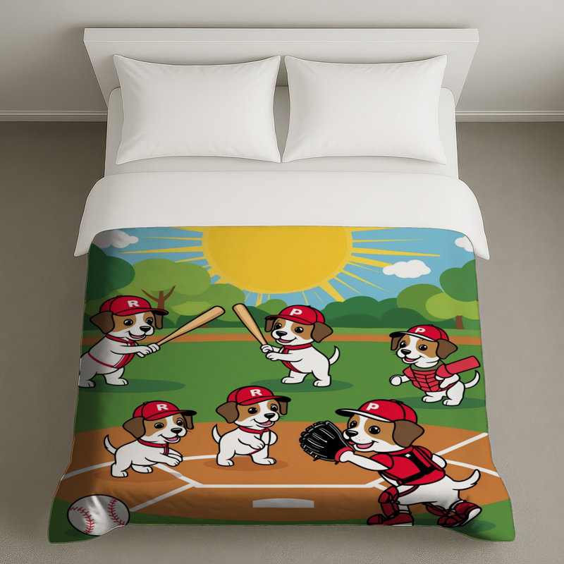 Dessin de housses de couette chiots de baseball, Lit simple