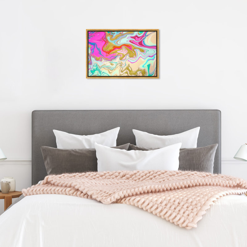 Abstrait maison de Barbie - peinture, Encadrement doré, H 16 po x l 24 po