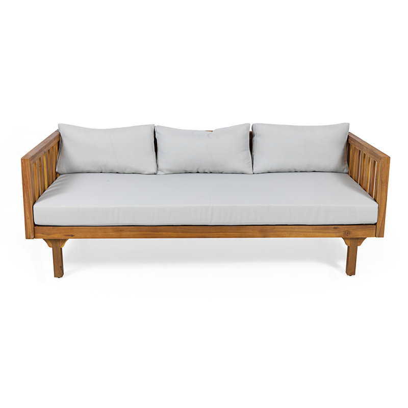 3 Seater Daybed With Water-Resistant Cushions, Light Gray, Teak
