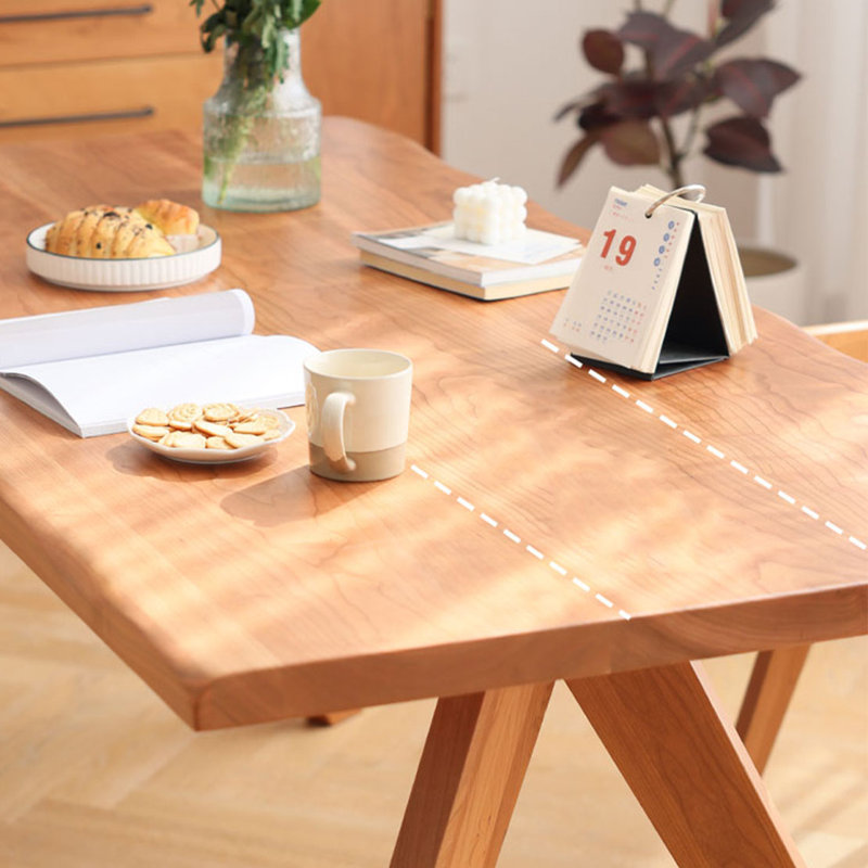 Super thick long board table Cherry Rectangular Solid Wood Top with Solid Wood Base Dining Table