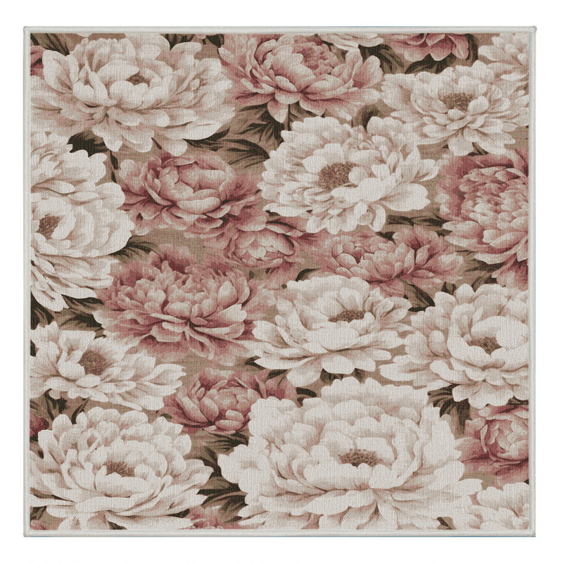 Tapis botanique beige lavable à la machine, Carré 8 pi