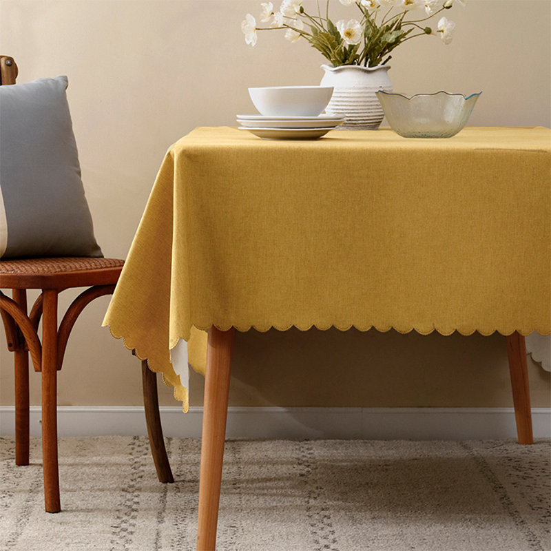 Grey Scalloped Edge Wrinkle-free Heat Resistant 56"x40" Rectangular Tablecloth, Mustard, 72" x 56"