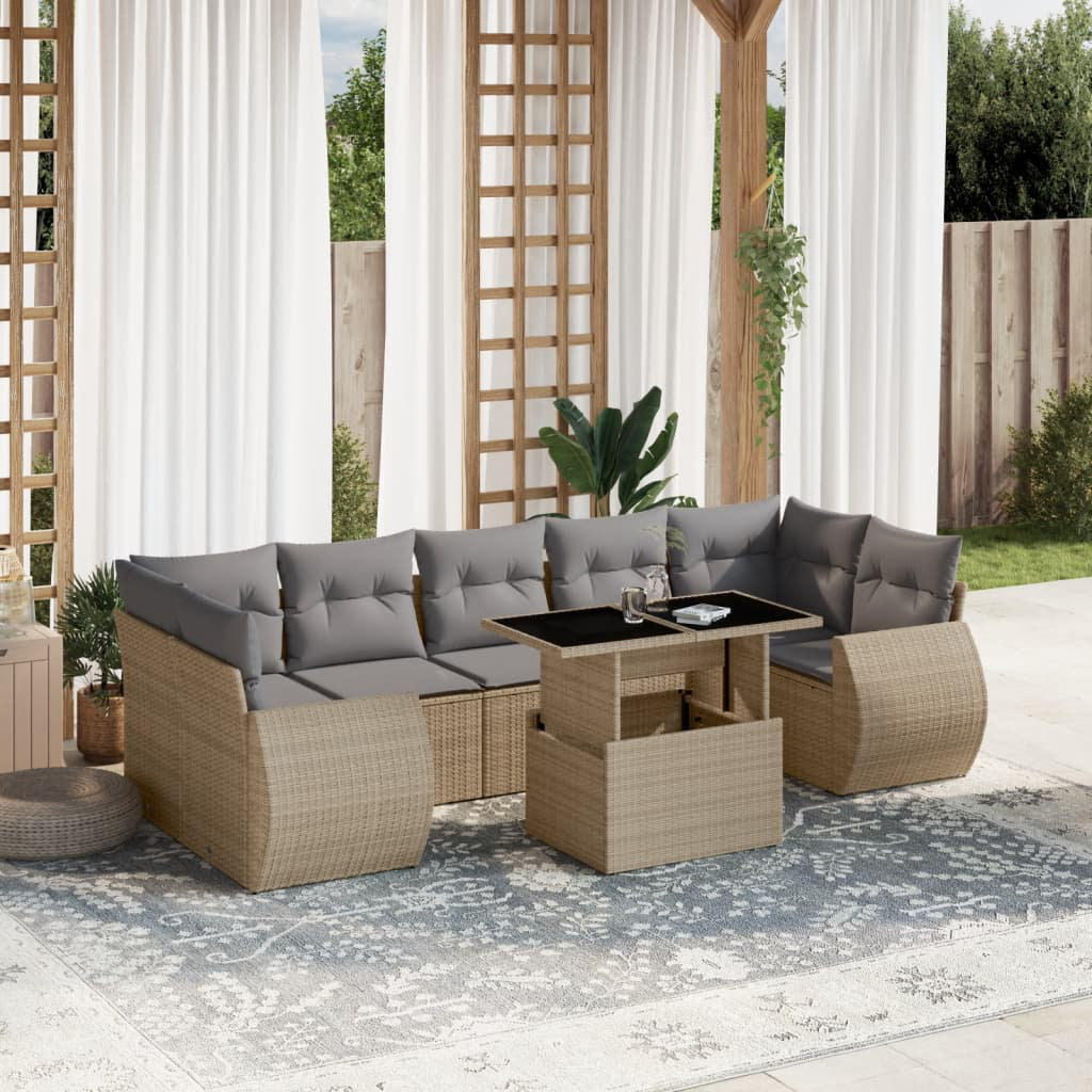 Vidaxl 8-Tlg. Garten-Sofagarnitur Mit Kissen Beige Polyrattan