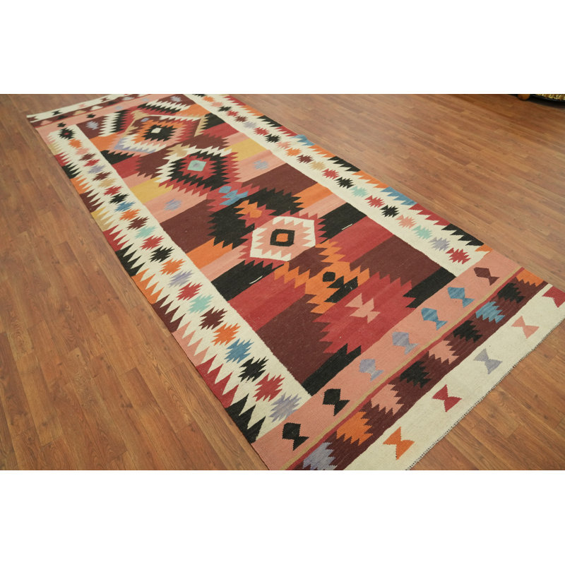 Tapis oriental géométrique en laine Kilim 5 x 13