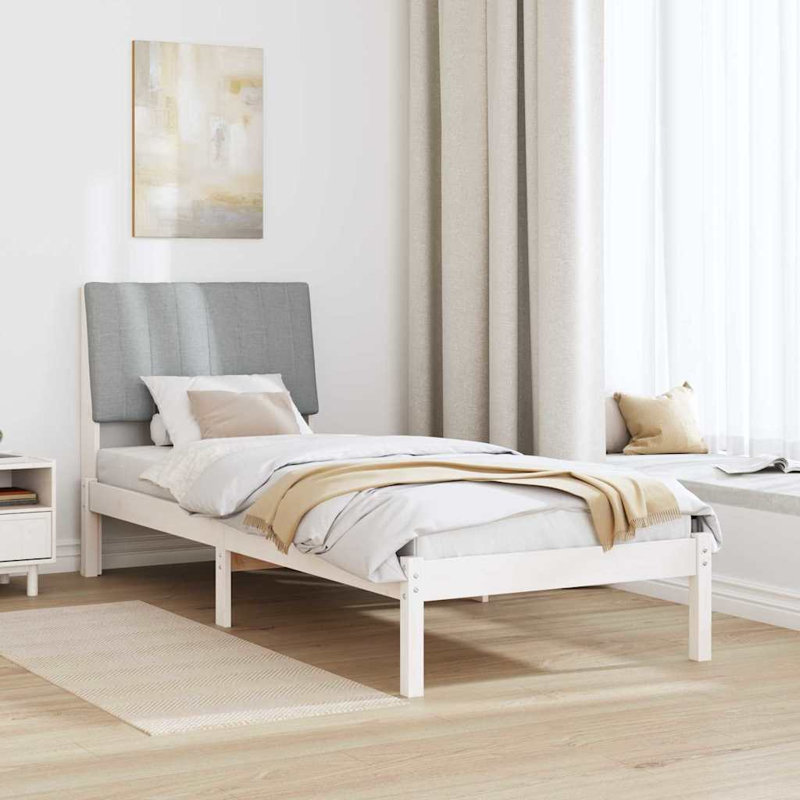 Solid Wood Bed Frame, 75 x 190cm, White/Light Grey