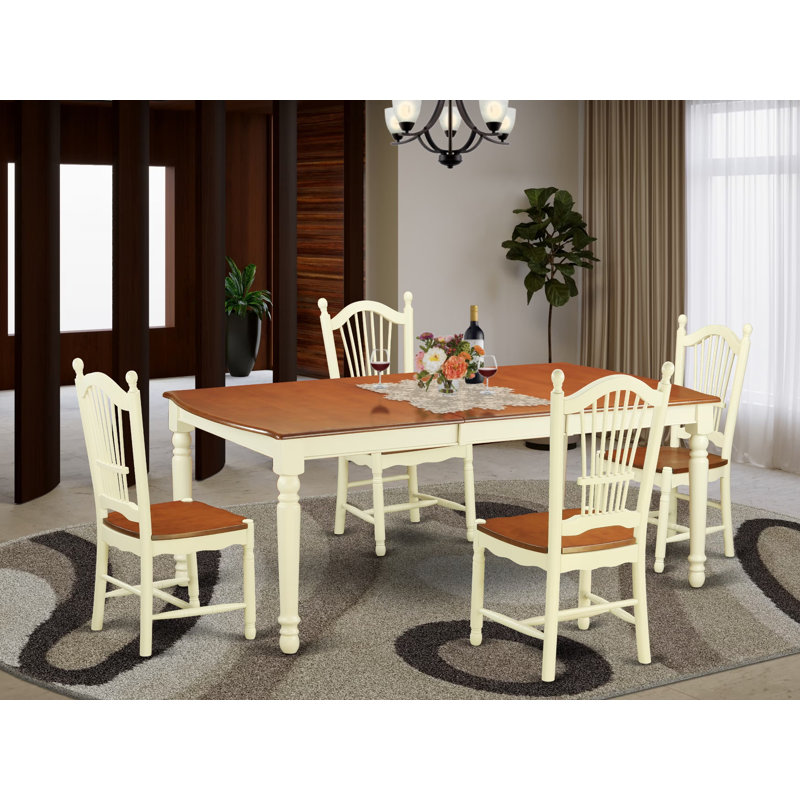 5 Piece Modern Dining Table Set Includes a Rectangle Wooden Table with Butterfly Leaf and 4 Kitchen Dining Chairs, 42x78 Inch, Buttermilk & Cherry
