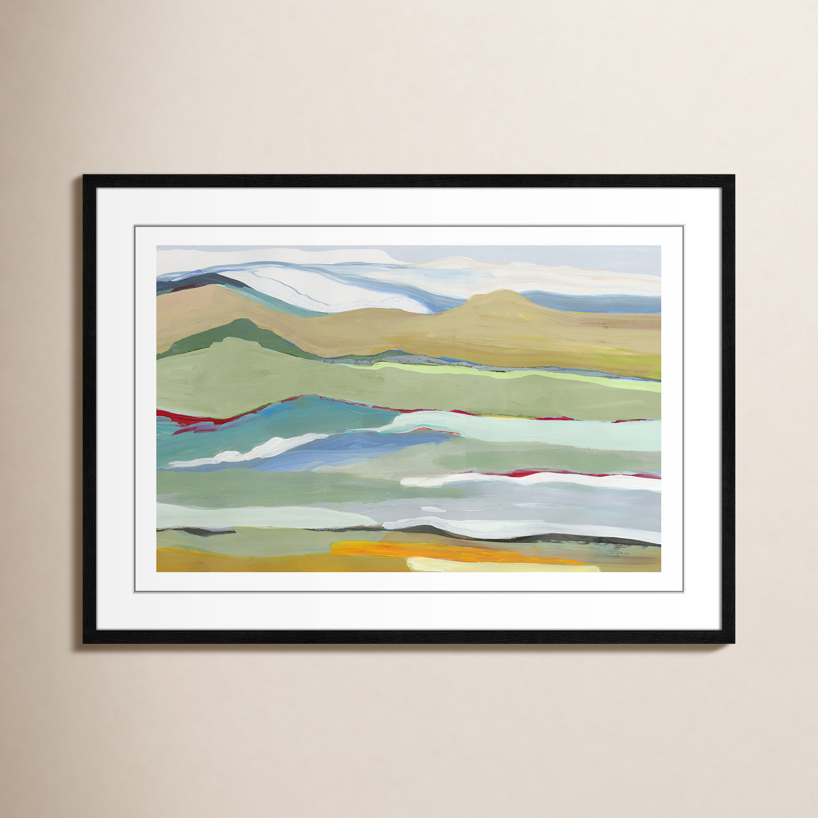 Dee "Goodbye Summer on the Hills" Painting, Black Wood Framed, 25.5" H x 35.5" W x 0.75" D