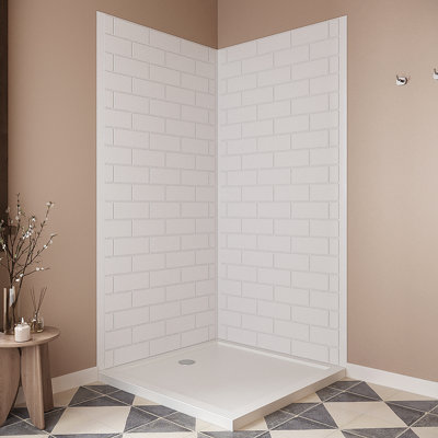 Streamline DSH-1360-139 L 38 po x l 38 po x H 76 po. Encadrement de douche 2 pièces à finition carrelée blanche
