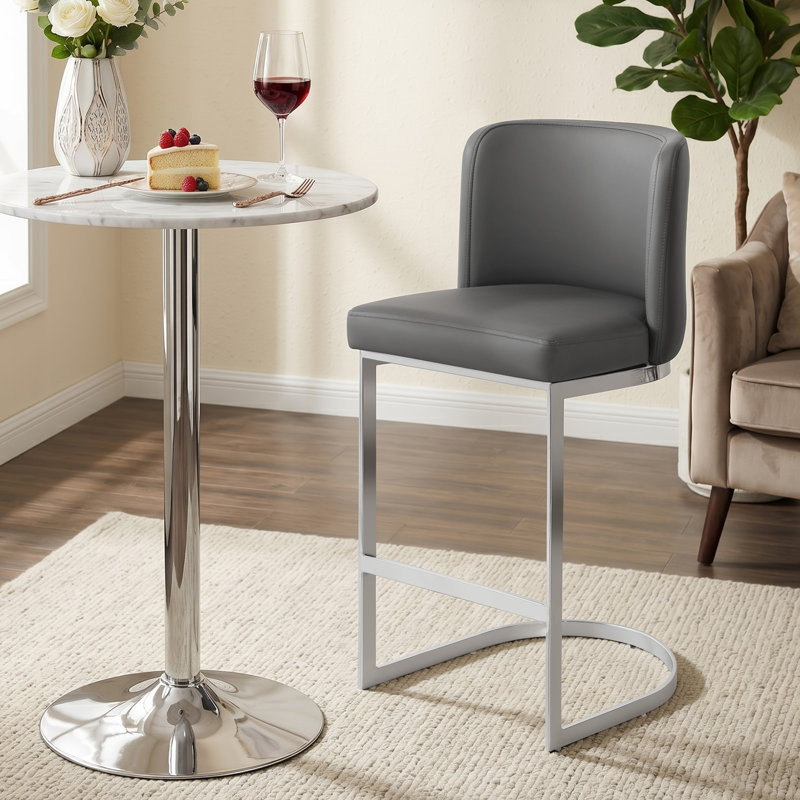 Bittencourt 26'' Upholstered Counter Stool, Faux Leather-Gray, 1