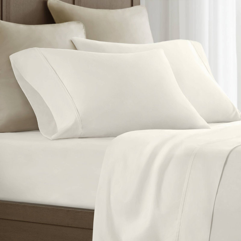 Ensemble de taies d'oreiller 100% satin de coton égyptien, Blanc cassé, Taie décorative standard