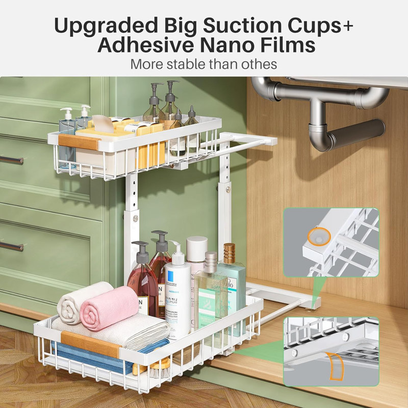 White Expandable Under Sink Organizer with Sliding Shelves