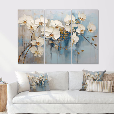 Élégance florale beige et or - ensemble de décorations murales orchidées